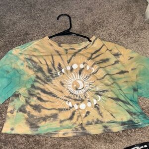 Tie-Dye Crop Top with Sun and Moon Design